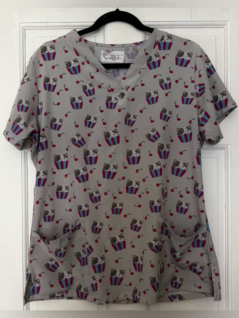 Tasha & Me Cat Cupcake Print Scrub Top